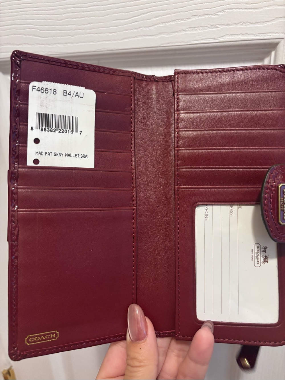 Coach Patent Bifold Wallet in Burgundy Patent - Picture 7 of 11